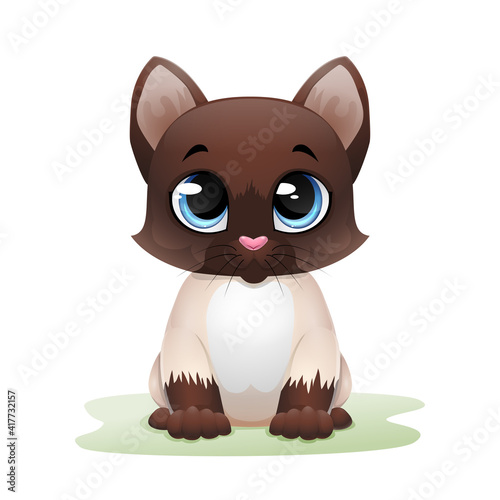 Cute cat cartoon sitting in the grass