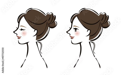 女性 顔 横顔 目を開ける 目を閉じる セット