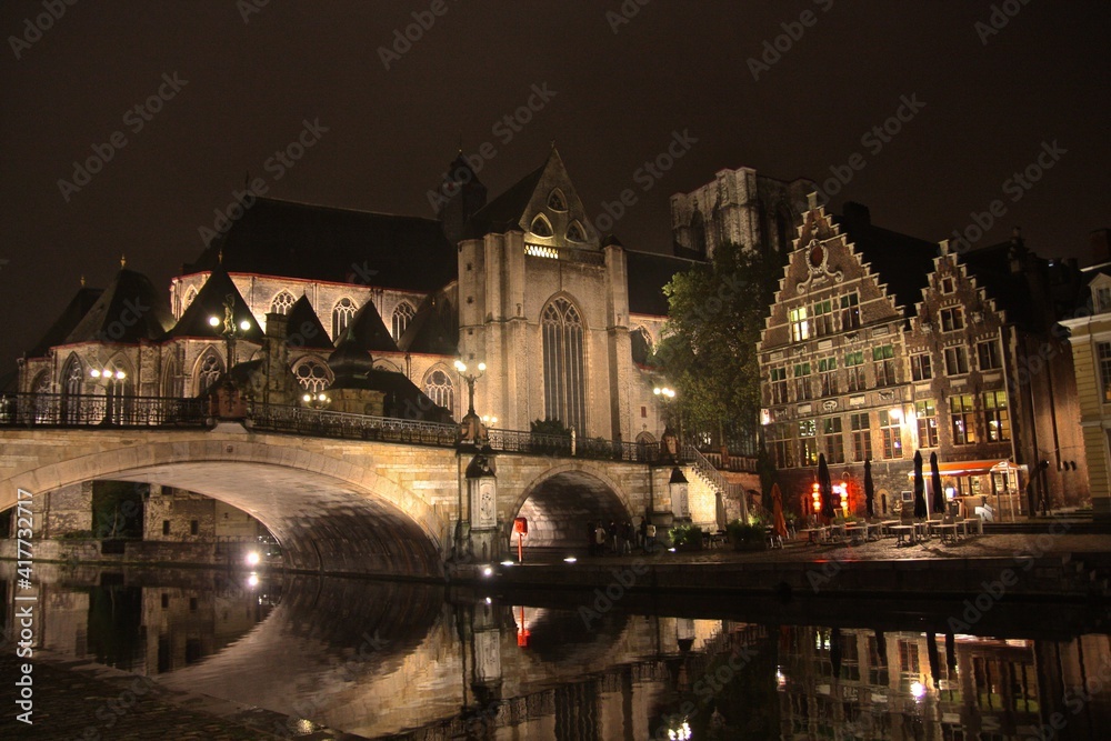 Ghent, Belgium. Night view of the city. Ghent, Belgium. Night view of the city.
