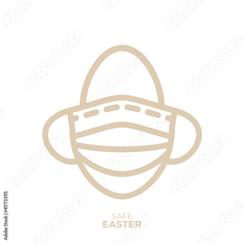 Simple Easter egg line icon with medical disposable mask on white background