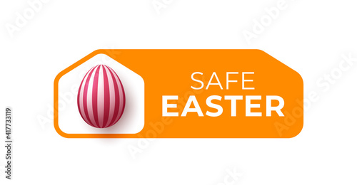 Happy Home Easter 2020 Card with Funny Vector Minimalist Icon. Coronavirus staying at home badge in Quarantine. COVID-19 Reaction.