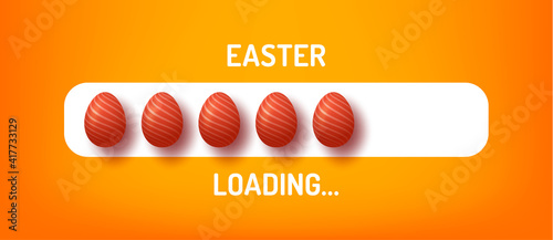 Progress bar with inscription - Easter Loading and decorated egg in realistic style. Vector illustration for t-shirt design, poster, greeting card, easter decoration.