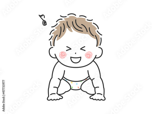 ハイハイをしているご機嫌な赤ちゃんのイラスト