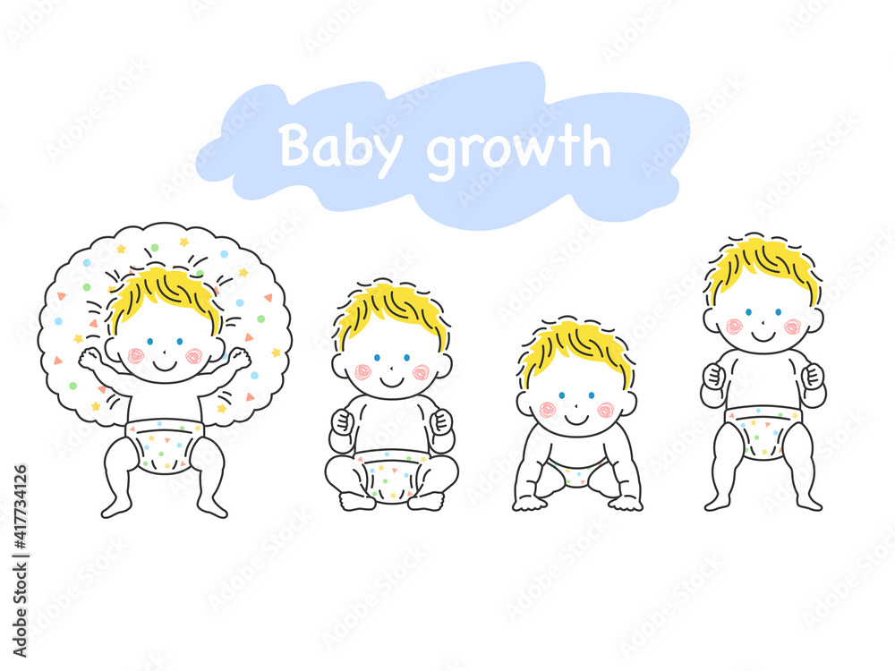 白人の赤ちゃんが成長するイラスト 白人の赤ちゃんが成長するイラスト