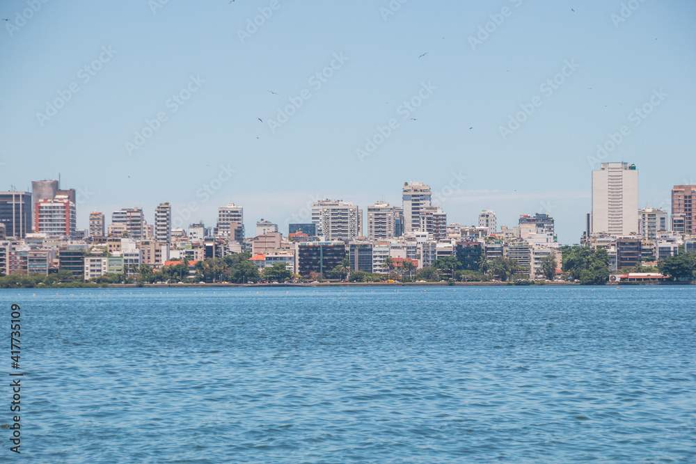 view of rodrigo de freitas lagoon in Rio de Janeiro.