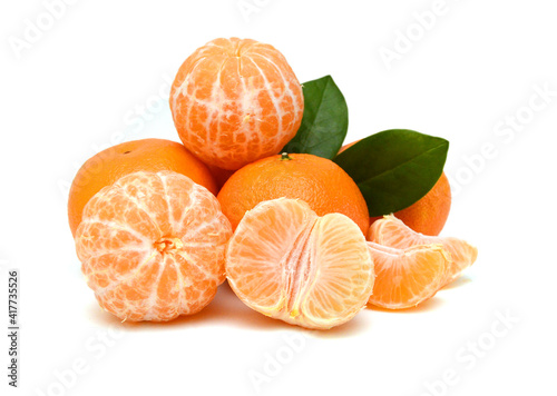 Ripe mandarin citrus isolated tangerine mandarine orange on white background. 