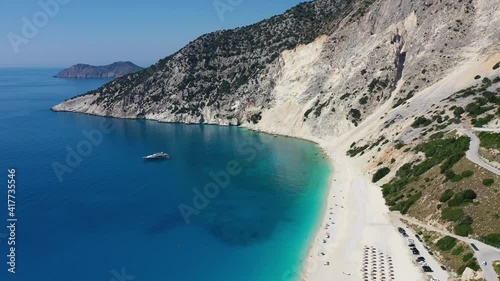 Kefalonia, Greece. Aerial view of Myrtos beach in the Ionian Sea of Greece. photo