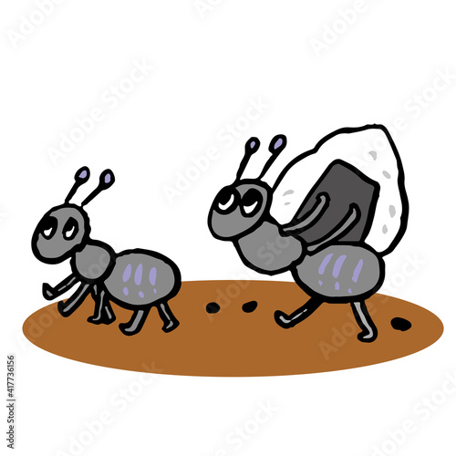 おにぎりを運ぶ蟻たち
