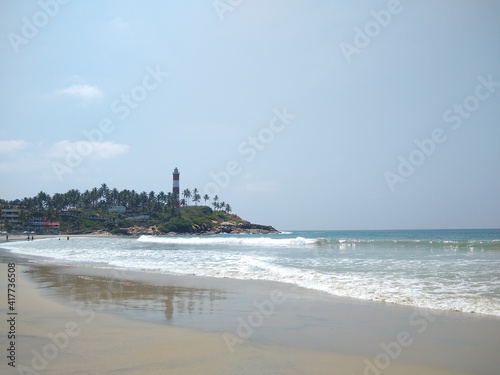 Kovalam beach and light house seascape view Thiruvananthapuram Kerala