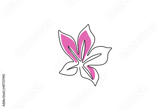 Azalea flowers continuous line drawing. Blossoming flower with pink color isolated on white background. Symbol of spring with botanical flora hand drawn line art minimalism style. Vector illustration photo