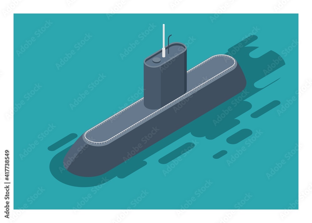 Obraz premium Submarine. Simple flat illustration. Isometric view.