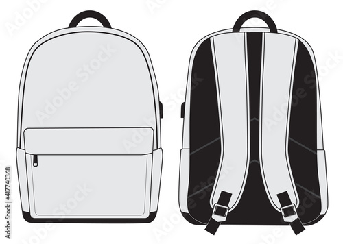 Blank school bag front and back view isolated on white 