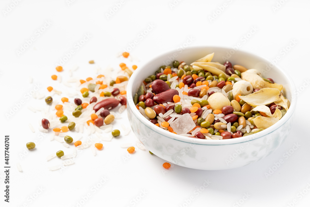 Porridge of lotus seed and lily on pure white background Porridge of lotus seed and lily on pure white background
