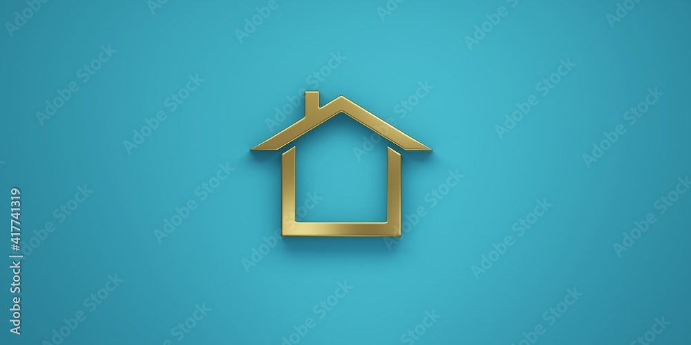 House in gold golden color for real estate. 3D Render Illustration
