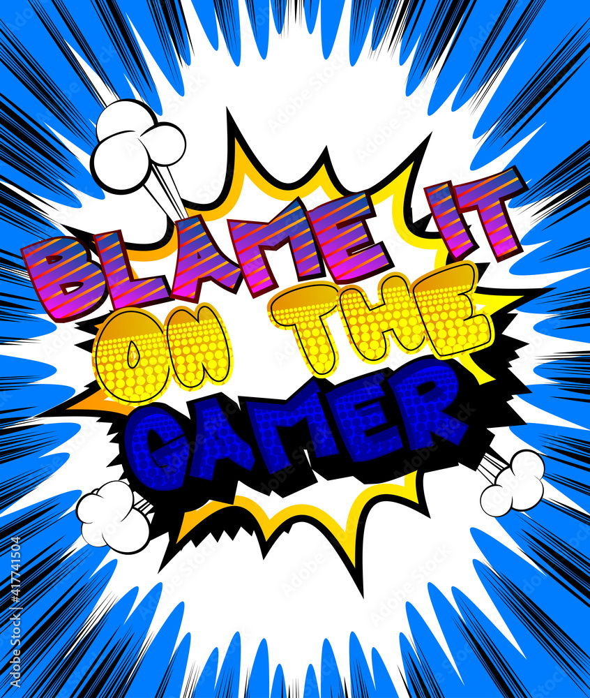 Fototapeta premium Pc or Console gaming, Streaming Gamer related words, quote on Comic book style background. Poster, banner, template. Cartoon explosion expression. Vector illustrated.