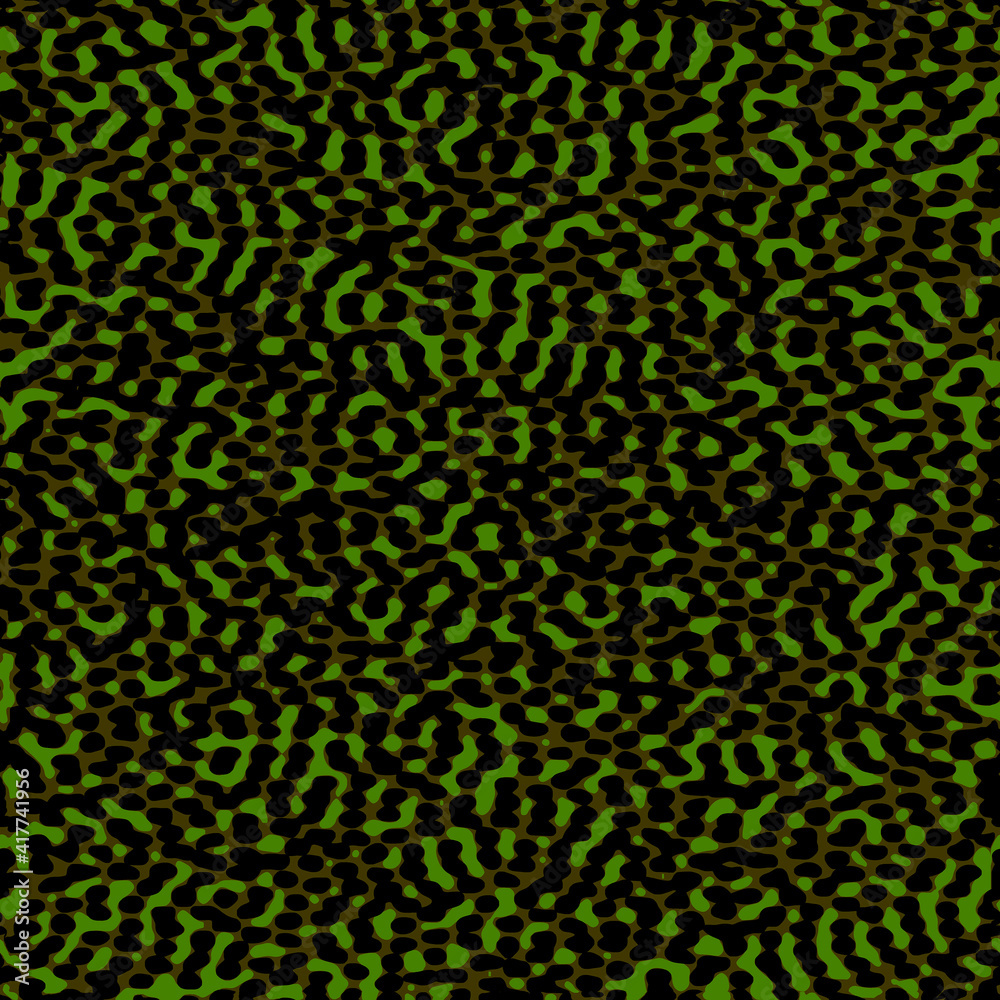 Seamless original camo pattern, small spots, green and brown with black khaki, three-color