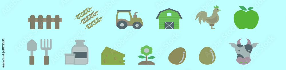 set of farm and barn cartoon icon design template with various models. vector illustration isolated on blue background set of farm and barn cartoon icon design template with various models. vector illustration isolated on blue background