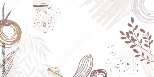 Create your own design with these graphic items. Trendy geometric forms, textures, strokes, abstract and floral decor elements. Vector illustration. Boho floral style background