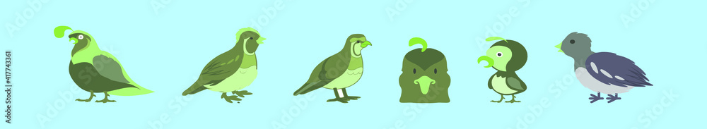 Obraz premium set of quail cartoon icon design template with various models. vector illustration isolated on blue background