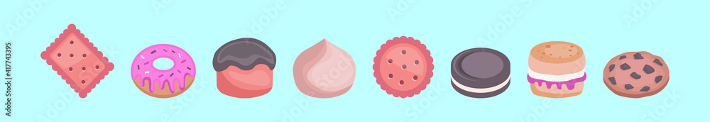 set of scone cartoon icon design template with various models. vector illustration isolated on blue background set of scone cartoon icon design template with various models. vector illustration isolated on blue background