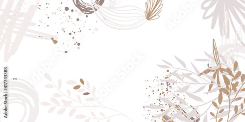 Create your own design with these graphic items. Trendy geometric forms, textures, strokes, abstract and floral decor elements. Vector illustration. Boho floral style background