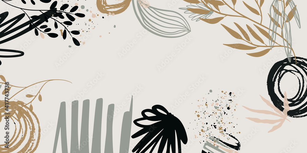 Obraz premium Trendy bohemian abstract square art templates with floral and geometric elements. For social media posts, mobile apps, banners design and web/internet ads. Fashion backgrounds. Boho style background
