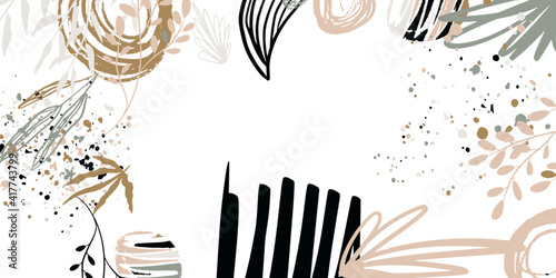 Trendy bohemian abstract square art templates with floral and geometric elements. For social media posts, mobile apps, banners design and web/internet ads. Fashion backgrounds. Boho style background