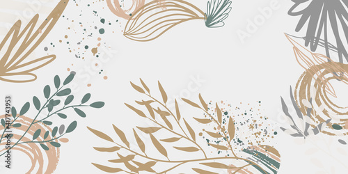 Trendy bohemian abstract square art templates with floral and geometric elements. For social media posts, mobile apps, banners design and web/internet ads. Fashion backgrounds. Boho style background