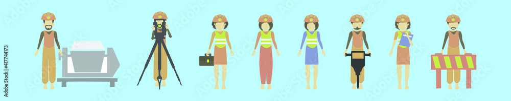 set of surveyor cartoon icon design template with various models. vector illustration isolated on blue background
