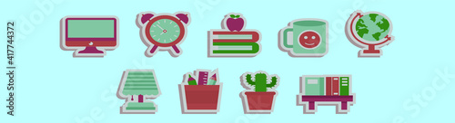 set of study and room cartoon icon design template with various models. vector illustration isolated on blue background