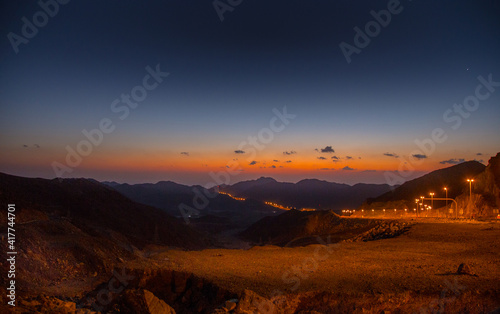Early morning wide view of Jebel Jais mountain, uae, united arab emirates