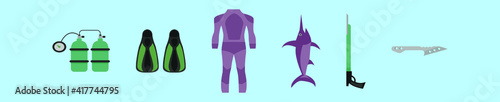set of spearfishing cartoon icon design template with various models. vector illustration isolated on blue background