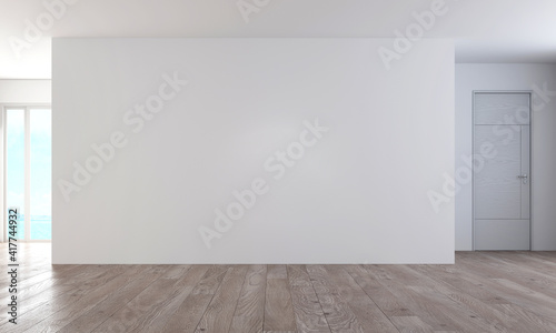 Modern cozy mock up decor interior design of empty living room and white wall texture background © teeraphan