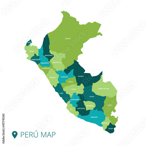 MAP OF PERU WITH NAMES OF PROVINCES photo