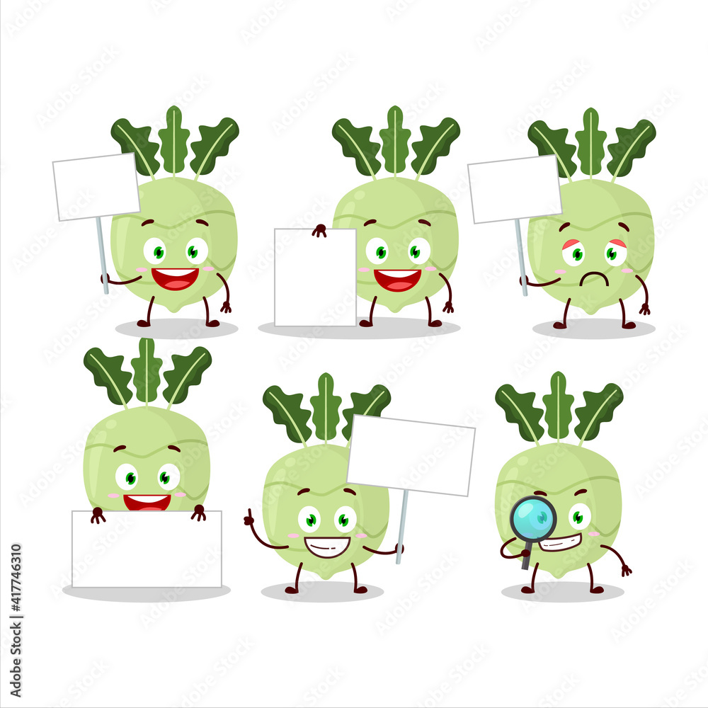 Obraz premium Kohlrabi cartoon in character bring information board
