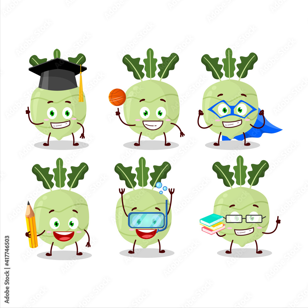School student of kohlrabi cartoon character with various expressions School student of kohlrabi cartoon character with various expressions