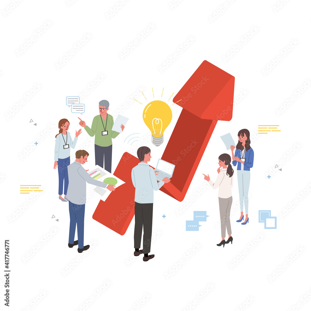 ビジネスイメージ 人々と上昇する矢印 チームワークイラスト アイソメトリック Stock Vector Adobe Stock