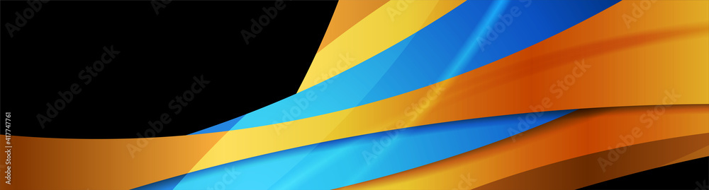 Obraz Blue and orange glossy waves abstract modern background. Vector illustration