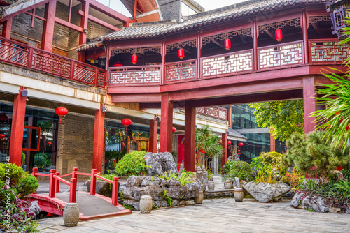 Chinese traditional ancient wooden structure buildings and classical gardens photo