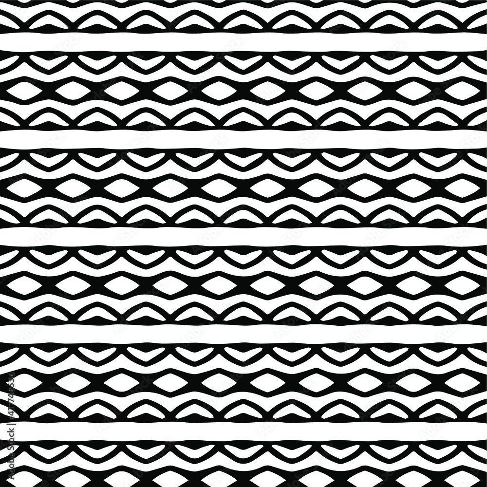 Geometric vector pattern with triangular elements. Seamless abstract ornament for wallpapers and backgrounds. Black and white patterns.. 