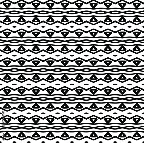 Geometric vector pattern with triangular elements. Seamless abstract ornament for wallpapers and backgrounds. Black and white patterns.. 