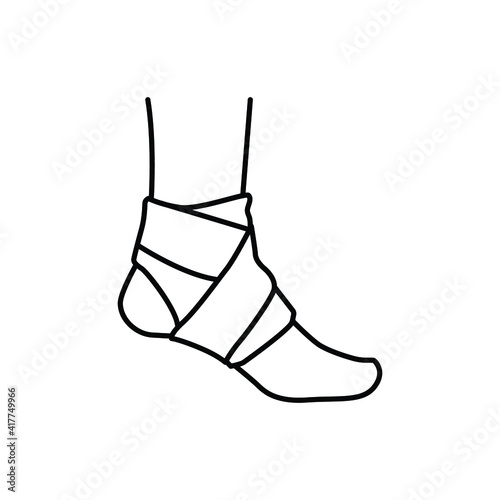 Foot, ankle wrap line icon. Outline style can be used for web, mobile, ui. Pain, hip, ortho, anatomy, body, care concept. Vector logo illustration isolated on white background. EPS 10.