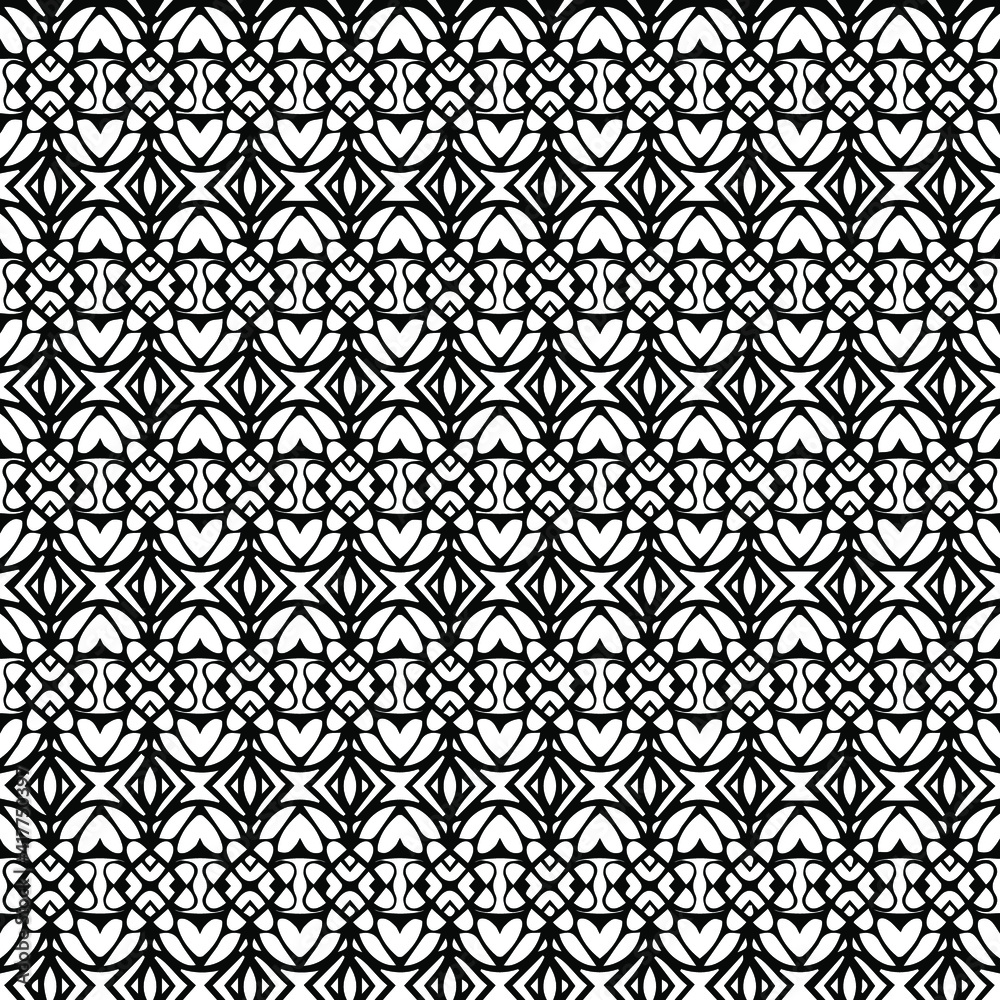 Geometric vector pattern with triangular elements. Seamless abstract ornament for wallpapers and backgrounds. Black and white patterns..
