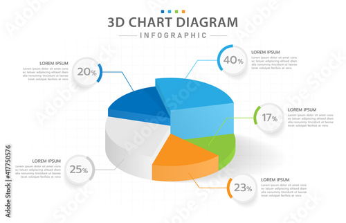 Infographic template for business. 5 steps Modern 3D pie chart diagram, presentation vector infographic.