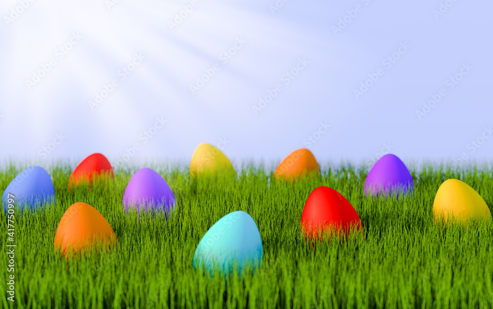3d Easter Eggs in Grass, colored, light 3d Easter Eggs in Grass, colored, light