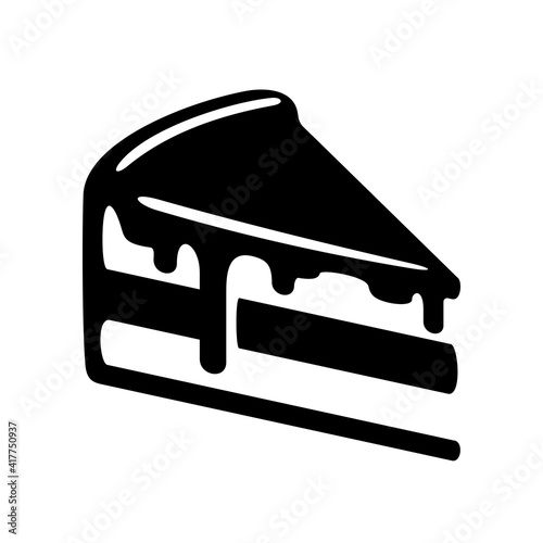 Hand drawn chocolate cake slice icon. Black and white cake isolated vector illustration