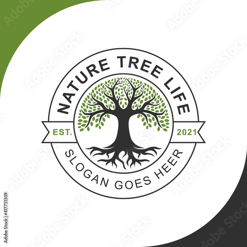 Oak Banyan Maple nature logo design, Family Tree of Life Stamp Seal Emblem 