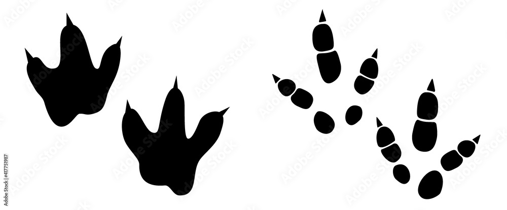 Fototapeta premium Dinosaur footprint tracks vector set illustration. Background with paw, claw predator. Dinosaur footprint illustration perfect for textile, wrap and wallpaper and design.