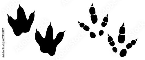 Dinosaur footprint tracks vector set illustration. Background with paw, claw predator. Dinosaur footprint illustration perfect for textile, wrap and wallpaper and design.