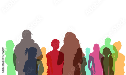 A group of diverse people silhouette in new normal wearing masks.